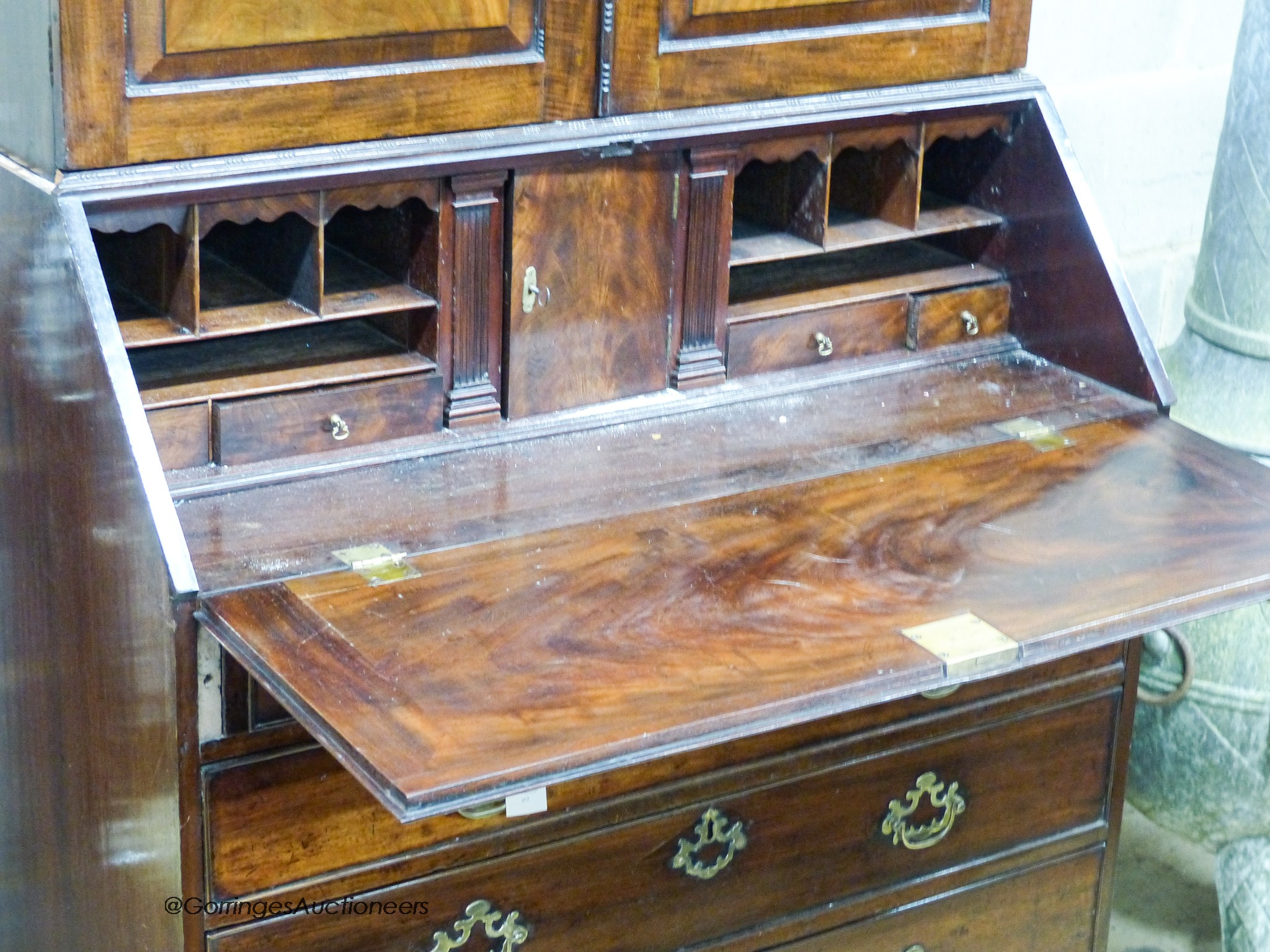 A George III mahogany bureau cabinet, width 102cm, depth 56cm, height 222cm